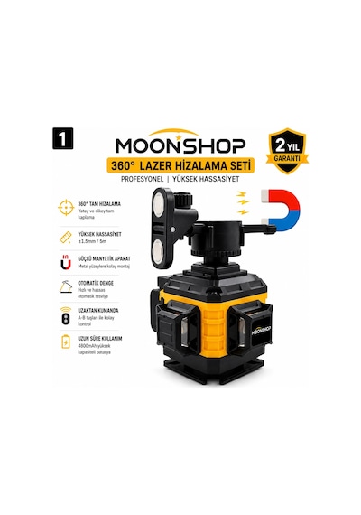 Moonshop 360 Yeşil Lazer Hizalama Seti Şarjlı 16 Çizgili Tripodlu Profesyonel Lazer Terazi