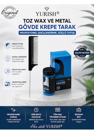 2'li Stil Seti Toz Wax & Metal Gövde Krepe Tarak 001