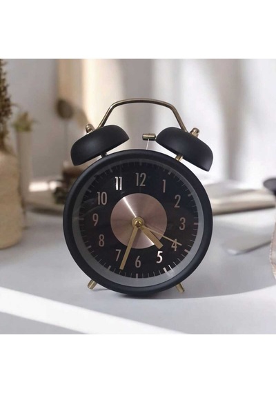 Retro Yüksek Sesli Çift Çanlı Çalar Saat, Büyük Kadranlı, Analog Alarmlı Masa Saati Siyah