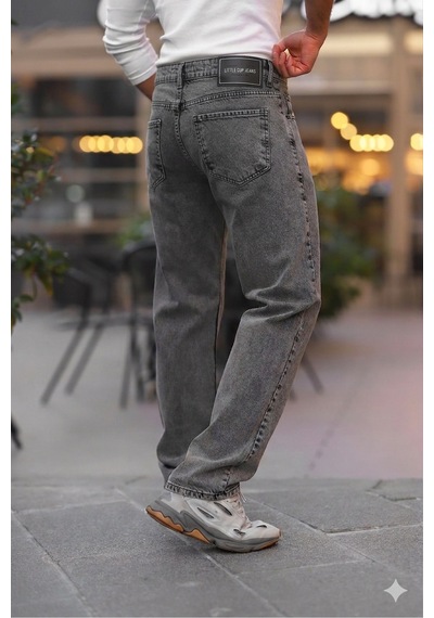 Little Cup Jeans Co Erkek Antrasit Baggy Fit Rahat Kalıp Jean Pantolon