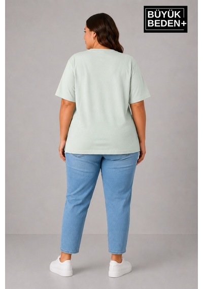Superlife Büyük Beden Kadın Bisiklet Yaka Yırtmaç Detaylı 3xl-6xl Tunik Tişört Spr26btsk501 Yeşil