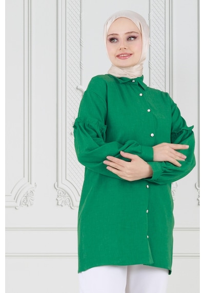 Sevitli Kolu Fırfır Detaylı Tunik-yeşil-3623-yeşil Yeşil