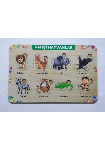 Ahşap Vahşi Hayvanlar Baskılı Puzzle Eğitici Oyuncak