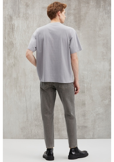 Grımelange Grımelange Sterlıng Erkek Oversize Fit Yagmur Damlacıklı Görüntülü Özel Dokulu Gri T-shirt Gri