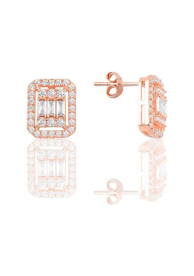 Söğütlü Silver Gümüş Rose Baget Taşlı Kolye Küpe Ve Bilezik Gümüş Set