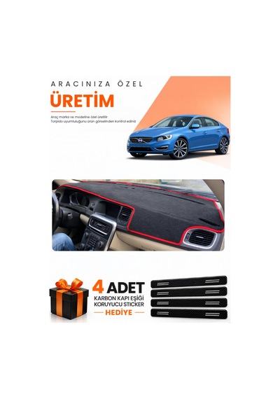 Volvo S60 2011-2017 Uyumlu Torpido Koruma Örtüsü Oto Kılıfı - Siyah Kırmızı
