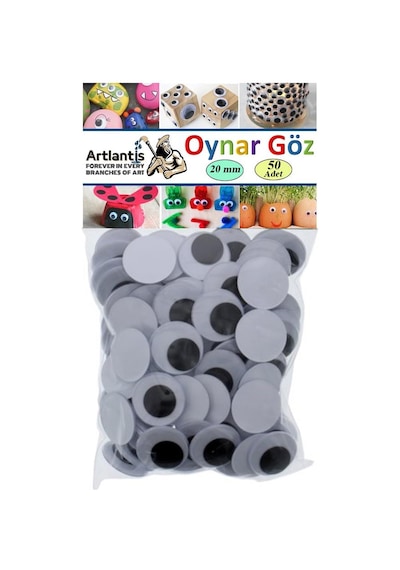 Oynar Göz Siyah 20 Mm 50 Li 1 Paket Oynayan Göz 20mm Hobi Tasarım Anasınıfı Kreş Etkinlik Elişi