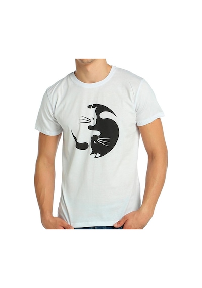 Bant Giyim - Yin Yang Kedi Beyaz Erkek T-Shirt Tişört