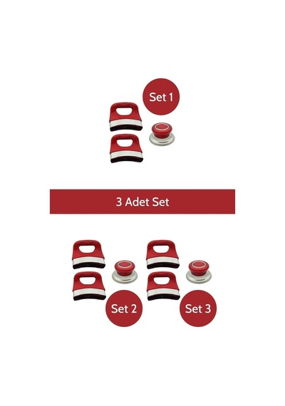 Kırmızı Tencere Tava Kulp Seti 3'lü Set Sap Kulp Tutamak Seti Tencere Sapı 3 Adet Set