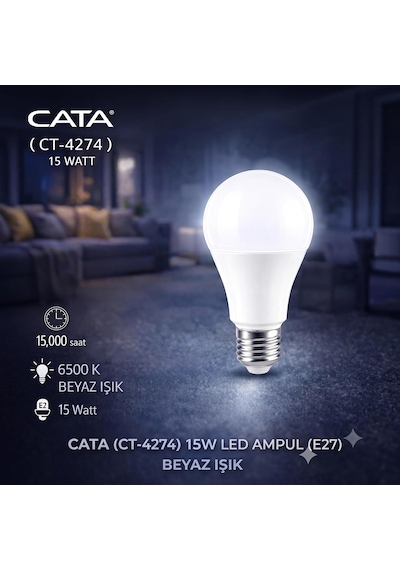 Cata E27 Duy Led Ampul 9 Watt Ve 15 Watt Beyaz Işık 6, Beyaz - 15 Watt Diğer