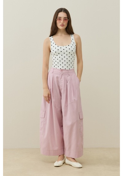 Molene Pembe Kargo Cepli Crop Keten Pantolon