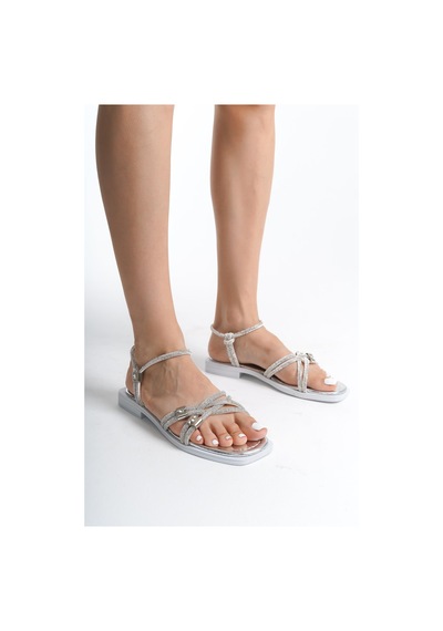 Mia026-1552 Kadın Gümüş Abiye Günlük Sandalet 001