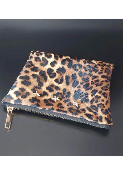 Meryy Collection Clutch Çanta Yıldız Detaylı Leopar