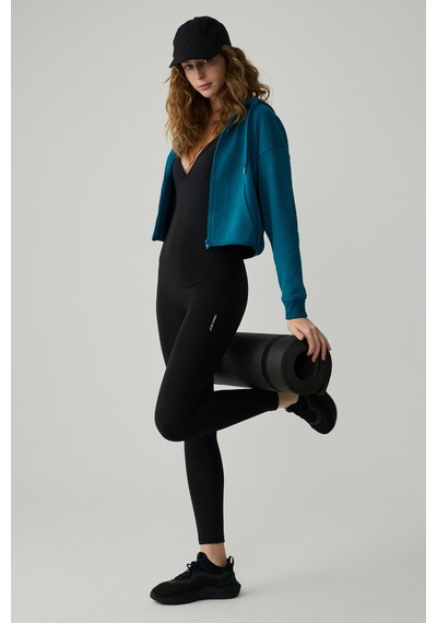Urban Beat Charısma Kadın Kapüşonlu Relaxed Fermuarlı Baskı Detaylı Mavi Sweatshirt Mavi