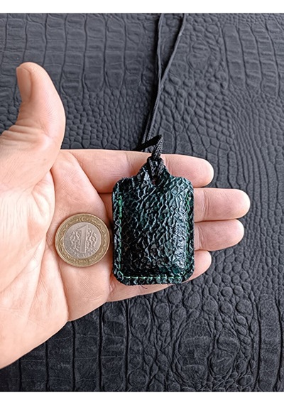 Küçük Dörtgen Cevşen Dualı Kolye Muska Hakiki Deri Yeşil