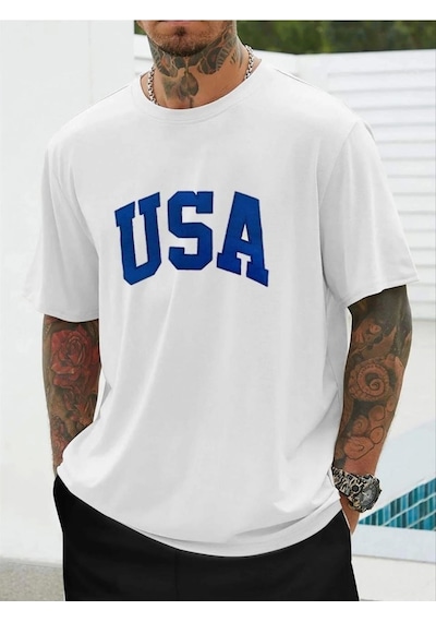 Erkek Baskılı Oversize T-shirt - Beyaz Beyaz