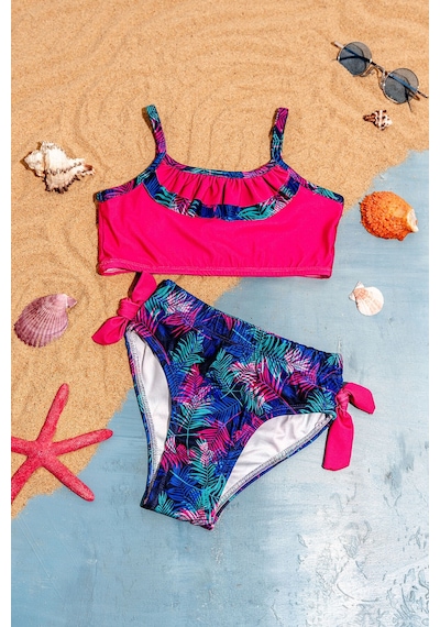 Beniizle Desenli Kız Çocuk Bikini Takım Çiçek