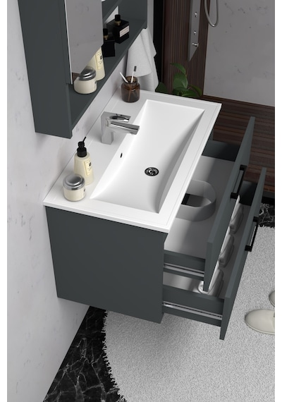 Teta Home Batum 80 Cm Mdf Banyo Dolabı Seti Antrasit