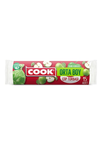 4 Adet Cook Çöp Torbası Orta Boy Elma Kokulu 15'li