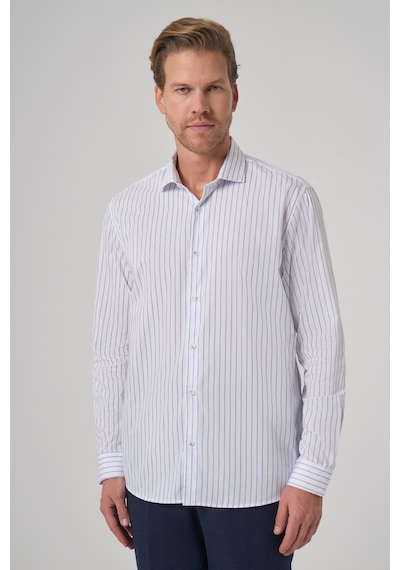 Morven Erkek A. Mavi Pamuk Trend Çizgili Slim Fit Yarım İtalyan Yaka Gömlek 26mc004029311 A. Mavi