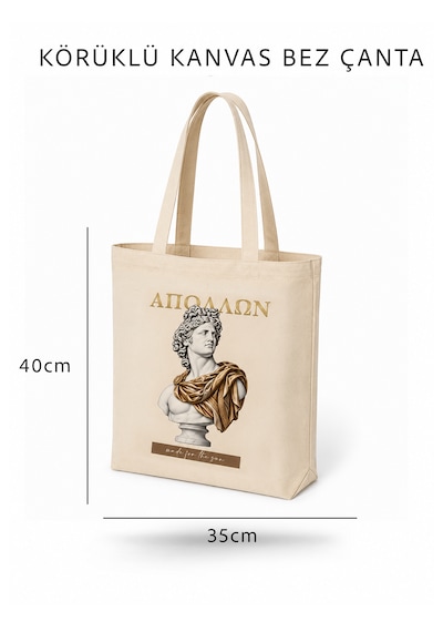 Lunora Collection Apollo Made For The Sun Baskılı Körüklü Kanvas Bez Çanta Ham Renk