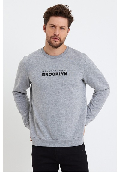 Süperlife Erkek Bisiklet Yaka Regular Fit Brooklyn Baskılı İnce Sweatshirt Spr23sw330 Gri Melanj