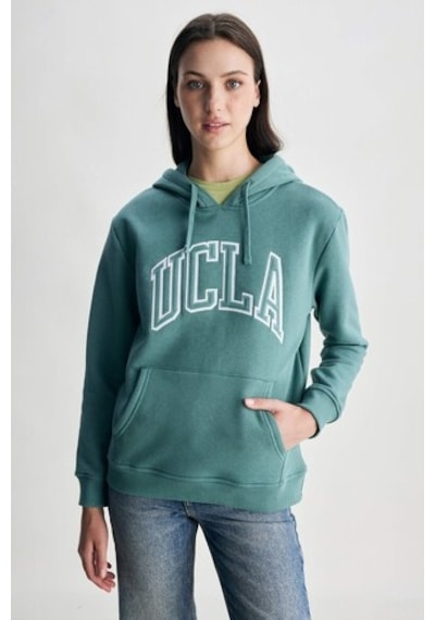 Ucla Rıley Yeşil Kapüşonlu Nakışlı Standard Fit Kadın Sweatshirt Yeşil