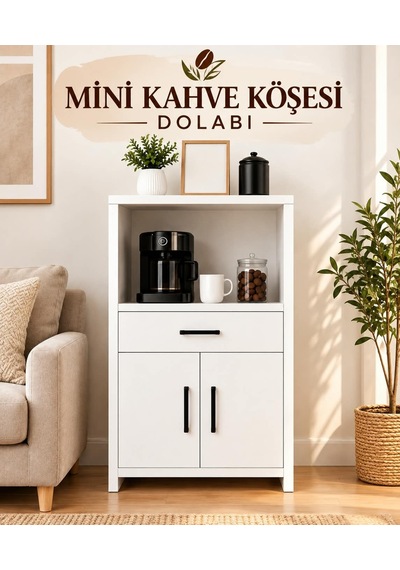 Mini Kahve Köşesi Dolabı Beyaz Mini Kahve Köşesi Dolabı Beyaz