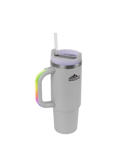 Led Işıklı Kulplu Pipetli Termos - 900 Ml Gri
