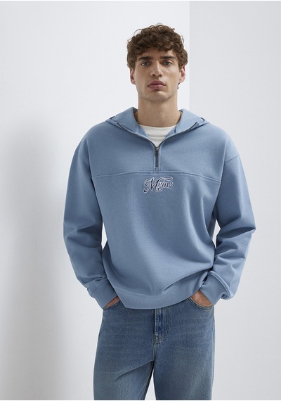 Mavi - Mvjns Nakışlı Yarı Fermuarlı Mavi Sweatshirt 0s10543-86998 Mavi