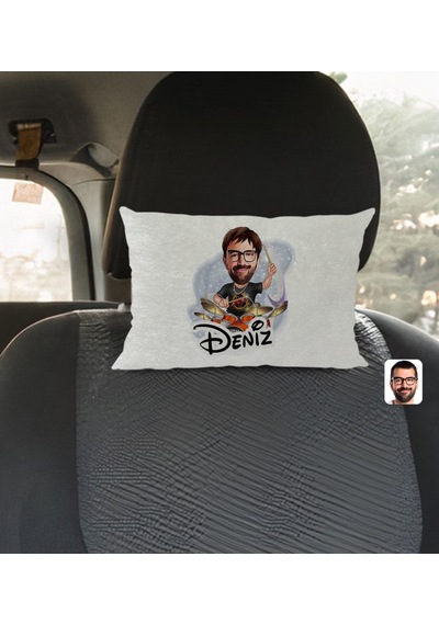 Bk Gift Kişiye Özel İsimli Erkek Baterist Karikatürlü Dikdörtgen Araç Koltuk Yastığı-1 Çok Renkli