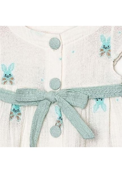 Ürünya Kız Bebek Çocuk Tavşan Desenli Düğmeli Kısa Kollu Elbise Yeşil