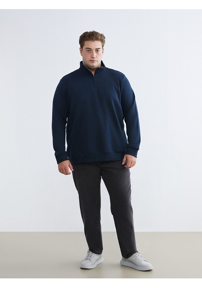 Lcwaıkıkı Classic Lacivert Büyük Beden Dik Yaka Erkek Sweatshirt
