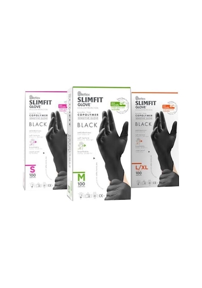 Slimfit Glove Pudrasız Yırtılmaya Dayanıklı Tek Kullanımlık Siyah Eldiven 100'lü
