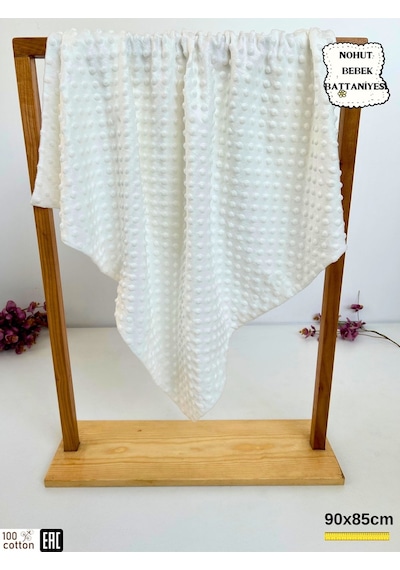 Nohut Kız / Erkek Bebek Battaniyesi Kundağı Çift Katlı %100 Pamuklu Çok Amaçlı Örtü 90x85cm Ekru