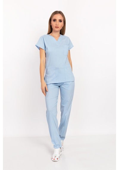 Bebe Mavi Likralı Unisex Doktor Hemşire Hastane Scrubs Üniforma Takımı Bebe Mavi Bebe Mavi
