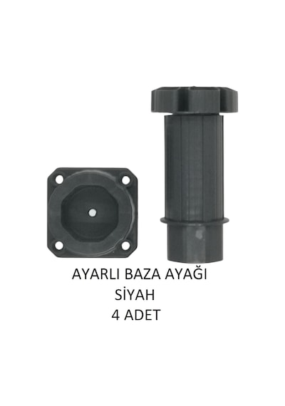Ayarlanabilir Plastik Baza Ayağı 10-15 Cm, Siyah, Çok Amaçlı Dolap Ayağı 4 Adet Siyah
