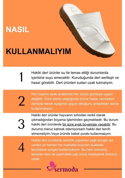 Sermoda Hakiki Deri Erkek Terlik - Yumuşak Kalın Taban Tabanlı Hakiki Deri Erkek Terlik 3a Beyaz