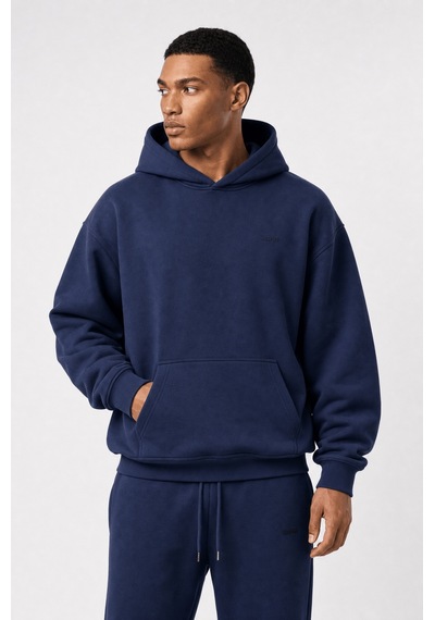 Erkek Respire Basic Oversize Hoodie Lacivert