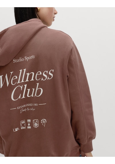 Marks & Spencer Saf Pamuk Grafik Baskılı Kapüşonlu Sweatshirt T41003216C Kahverengi