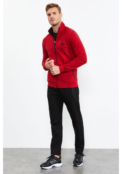 Tommy Life Kırmızı - Siyah Dik Yaka Fermuarlı Standart Kalıp Klasik Paça Erkek Eşofman Takımı - 85152 Kırmızı - Siyah