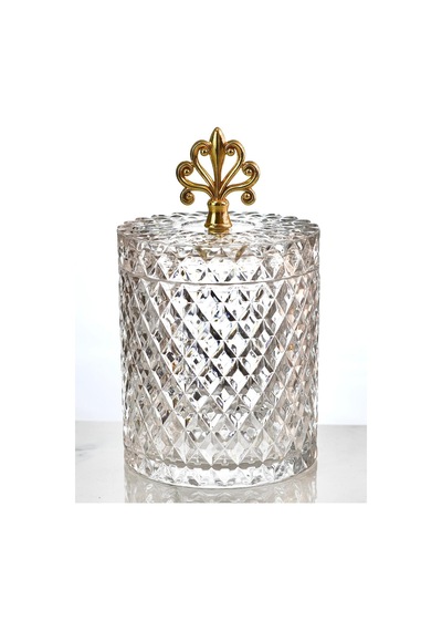 İnci Desen Gold Metal Kulplu Tekli Kapaklı Büyük Boy Cam Kavanoz - 1500 Ml. Beyaz