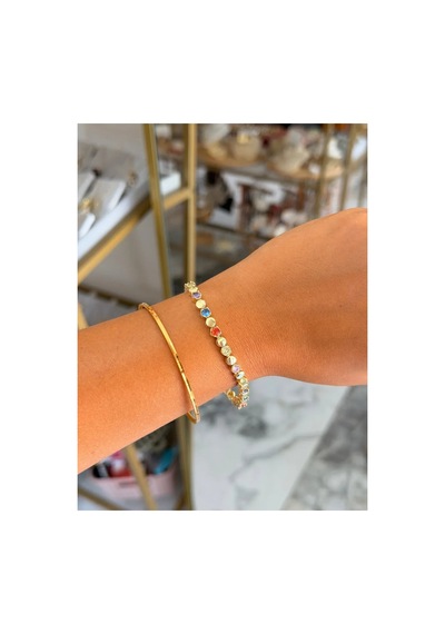 Renkli Taş Model Ve Gold Detaylı Bileklik Altın