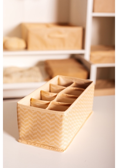 Serstil 8 Gözlü Çekmece İçi Dolap Çorap / İç Çamaşırı Katlanabilir Düzenleyici Organizer Kutu 14x28x12 Cm Martı Bej