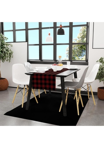 Kırmızı-siyah Kare Runner 140x45cm Ince Keten, Uluslararası Yıkama Ve Solmama Sertifikası Çok Renkli