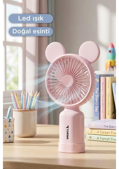 Delux Serisi Serinlik Aydınlatmalı Bireysel Şarjlı El Vantilatörü F12 Pembe
