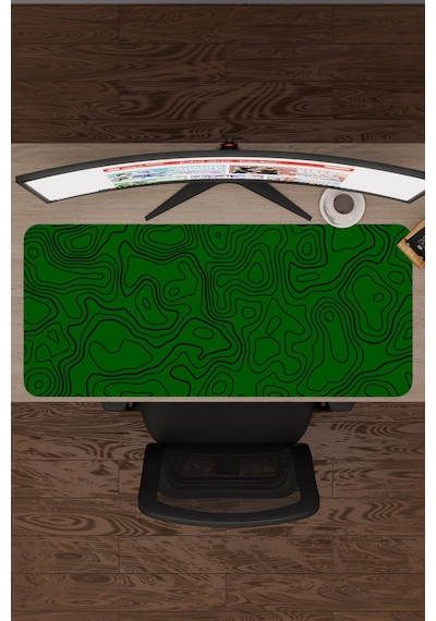 Yeşil Siyah 90x40 Xxl Taraftar Gaming Oyuncu Mouse Pad Kaymaz Taban Büyük Fare Altlığı Topography
