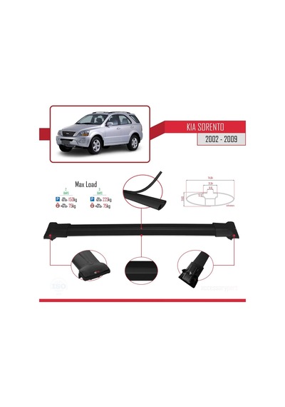 Kia Sorento 2002-2009 Arası İle Uyumlu Fly Model Ara Atkı Tavan Barı Siyah