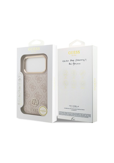Apple Uyumlu iPhone 17 Pro Kılıf Guess Lisanslı M-safeli Gold Metal Kamera Çerçeveli Taşlı 4g Logolu Pembe Pembe
