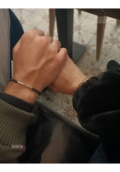 Mors Alfabesi Gümüş Bileklik Mors Harfli Kombin Sevgili Bilekliği Gümüş-Gümüş-Siyah-Siyah